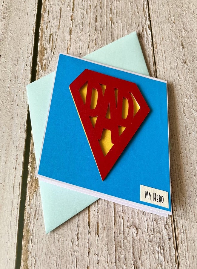 Crafted Forever my dad superhero handmade greeting card with dimensional cutout, inside blank, 4x6, with matching envelope - Image 3